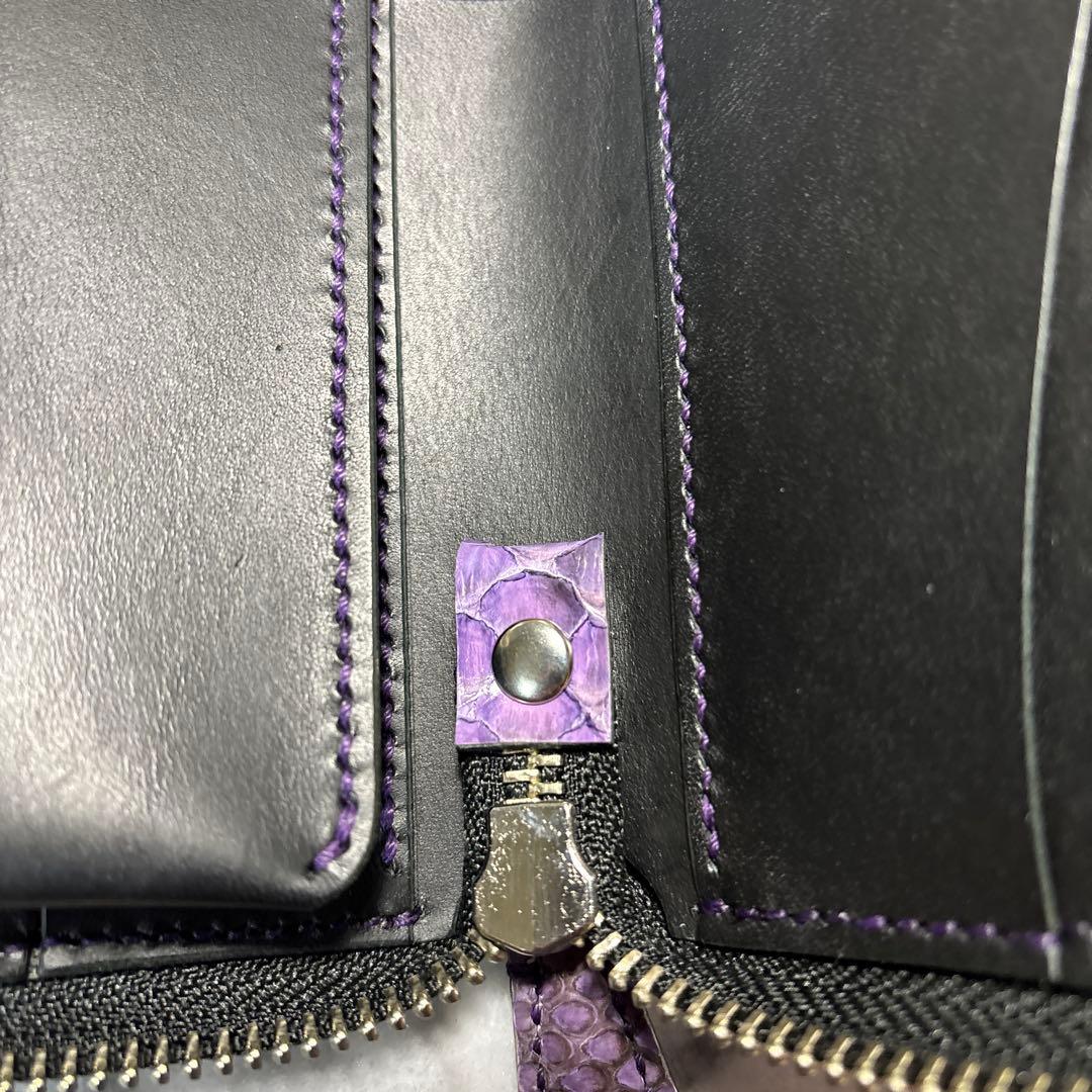 パイソン革コンパクトL字ファスナーウォレット(パープル)