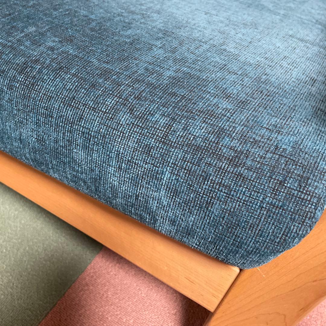 イバタインテリア　天然木ソファ【メープル】ブルー　布製 2.5人掛けソファ
