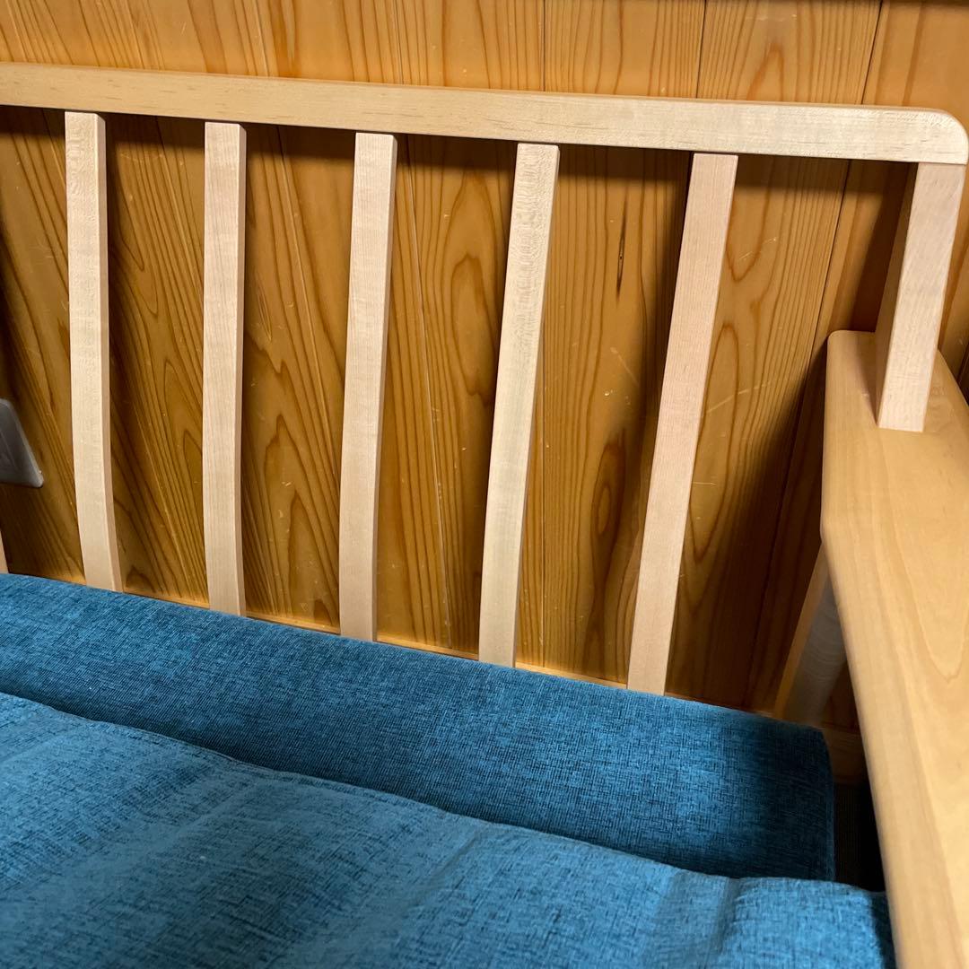 イバタインテリア　天然木ソファ【メープル】ブルー　布製 2.5人掛けソファ