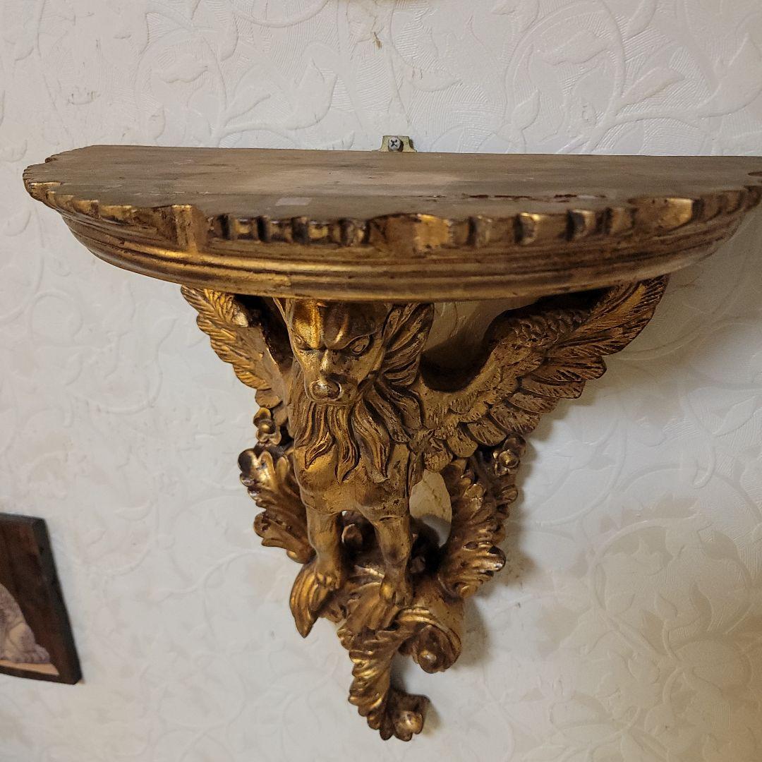 大型　ライオンの壁掛けコンソール　シェルフ　ヴィンテージ　有翼の獅子