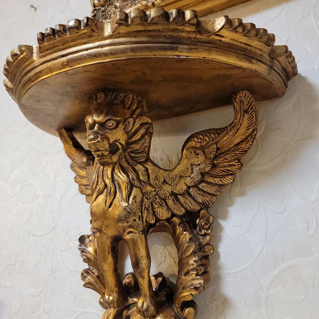 大型　ライオンの壁掛けコンソール　シェルフ　ヴィンテージ　有翼の獅子