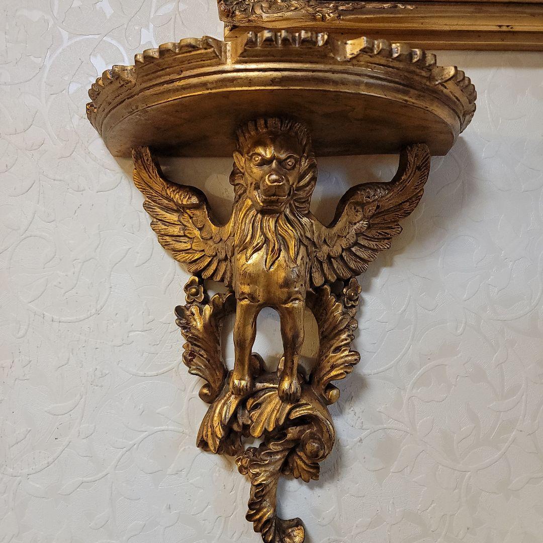 大型　ライオンの壁掛けコンソール　シェルフ　ヴィンテージ　有翼の獅子