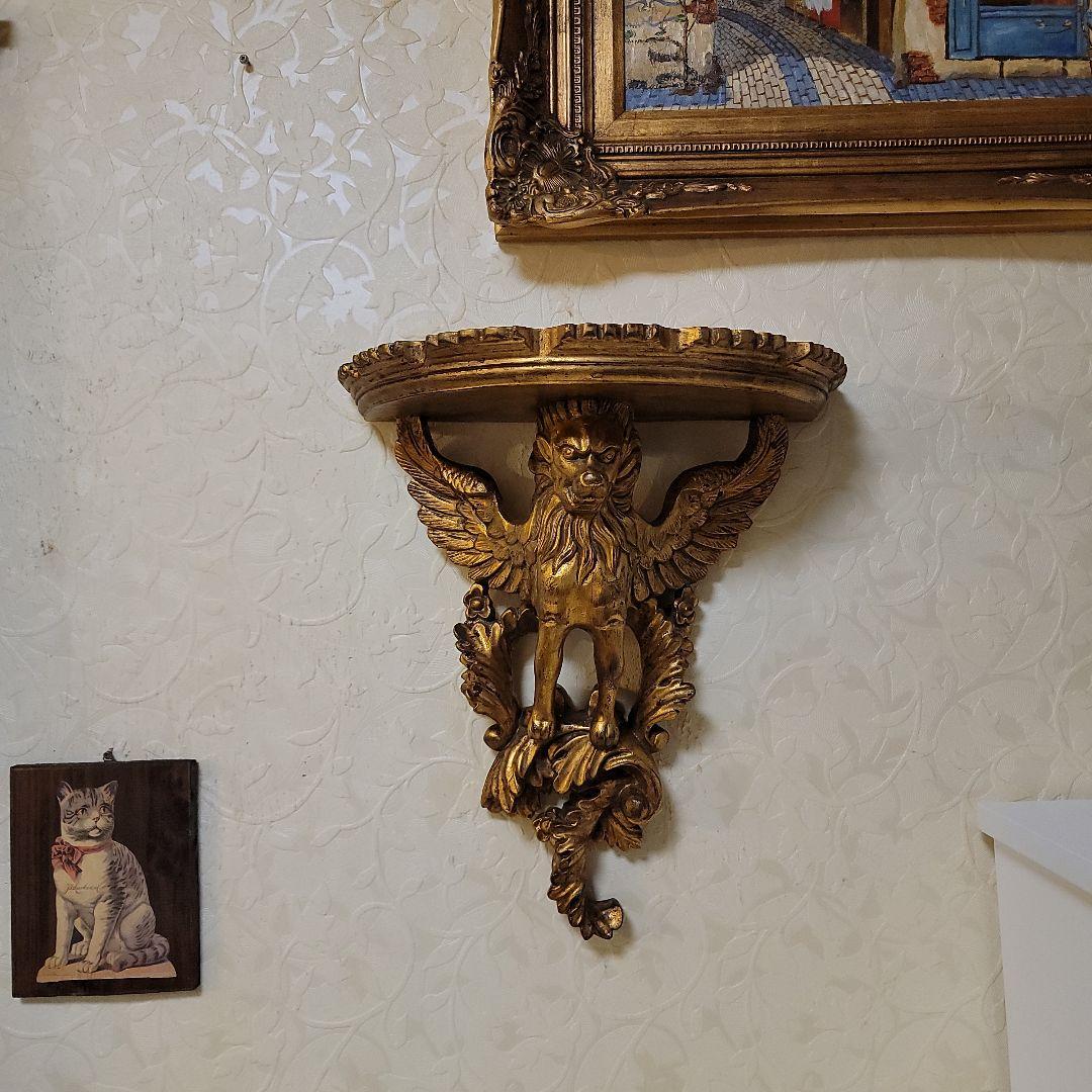 大型　ライオンの壁掛けコンソール　シェルフ　ヴィンテージ　有翼の獅子