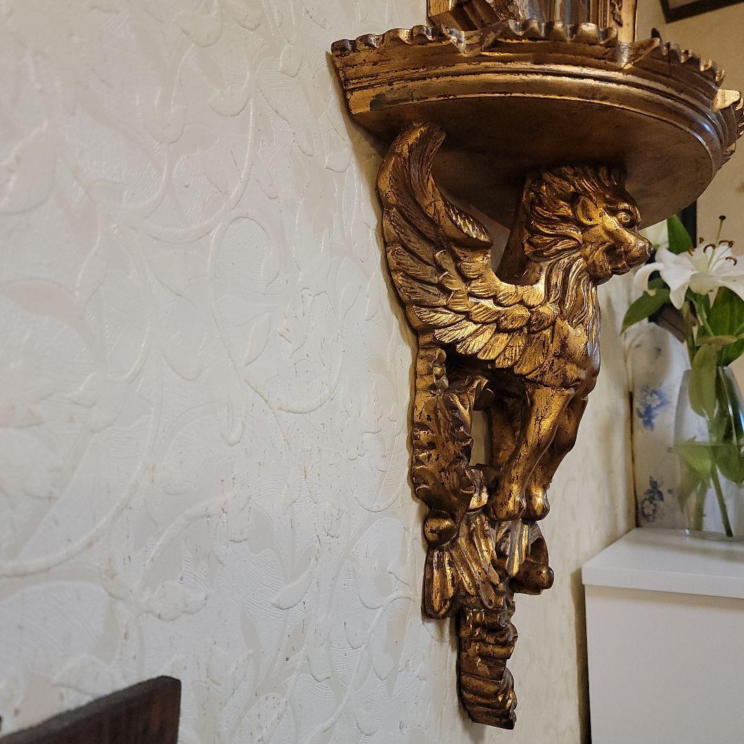 大型　ライオンの壁掛けコンソール　シェルフ　ヴィンテージ　有翼の獅子