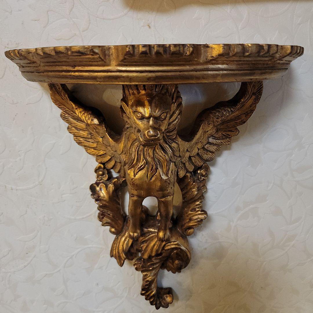 大型　ライオンの壁掛けコンソール　シェルフ　ヴィンテージ　有翼の獅子