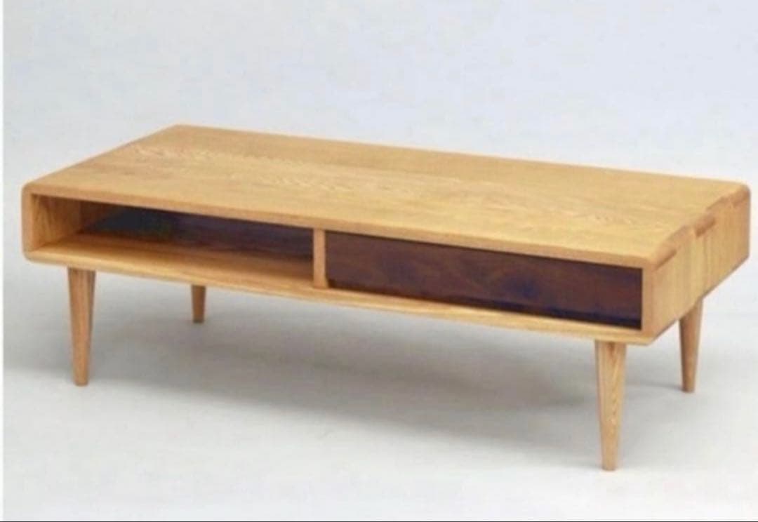 タモ無垢　木製　センターテーブル 引き出し付き