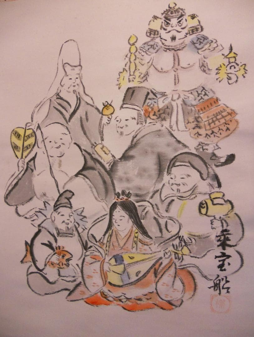 掛け軸 麗水 七福神 大阪七福神 絹本 希少 軸装 茶道具 掛軸 美品 です。