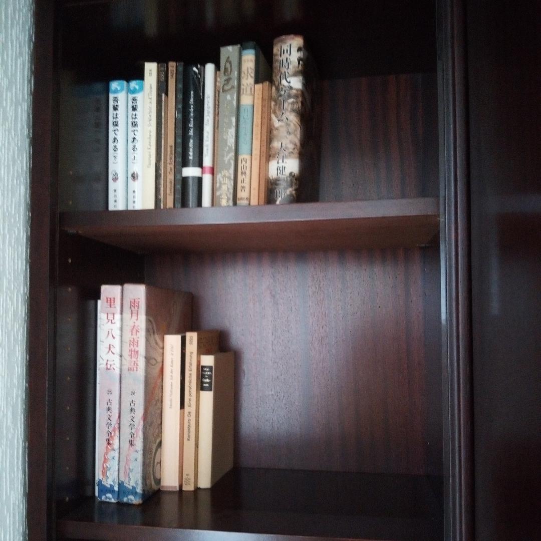 スライド式本棚　収納力にすぐれ、ガラス扉付き