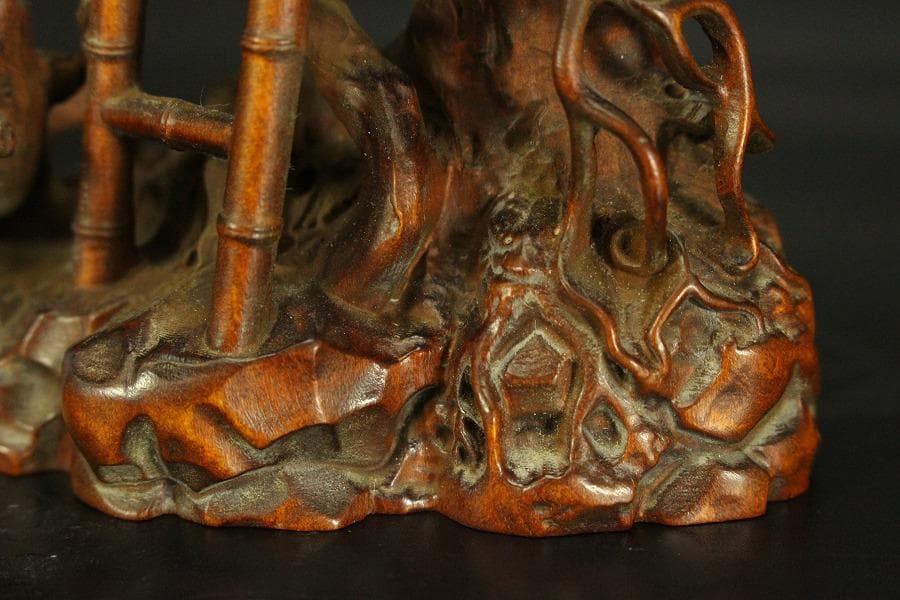 中国美術 高揚木 刻 葡萄栗鼠 置物 高7.7cm(HA383)