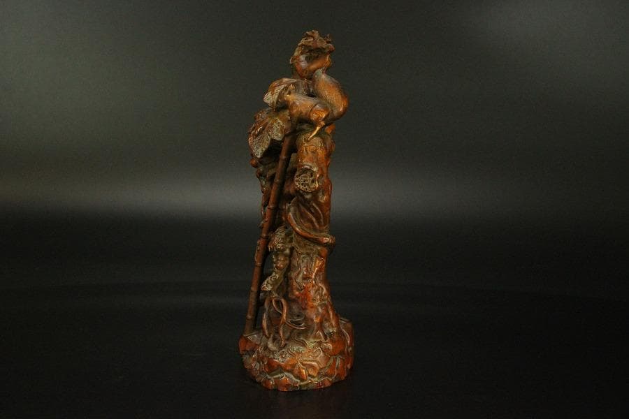 中国美術 高揚木 刻 葡萄栗鼠 置物 高7.7cm(HA383)