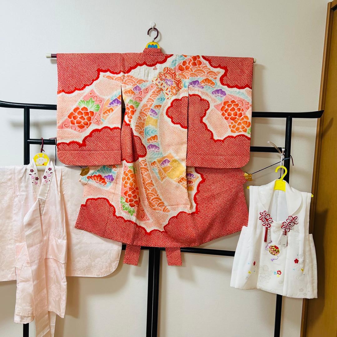 No.2 七五三　3歳　　正絹被布フルセット　　本総絞り　訳あり