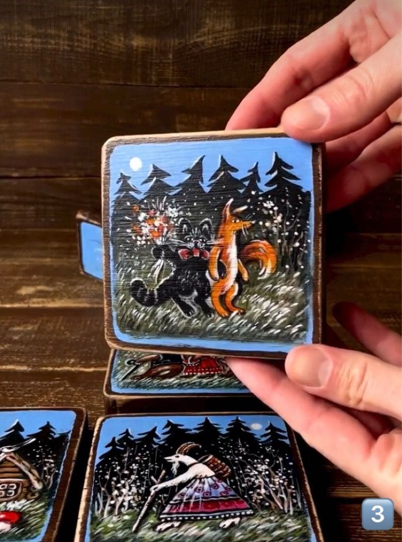 ロシア雑貨☆ロシア民話『３匹の熊』ほか コースター6枚セット マトリョーシカ