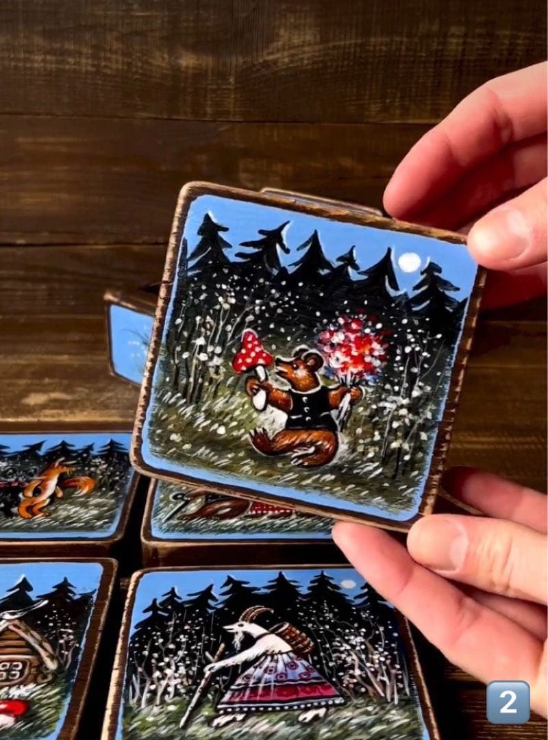 ロシア雑貨☆ロシア民話『３匹の熊』ほか コースター6枚セット マトリョーシカ