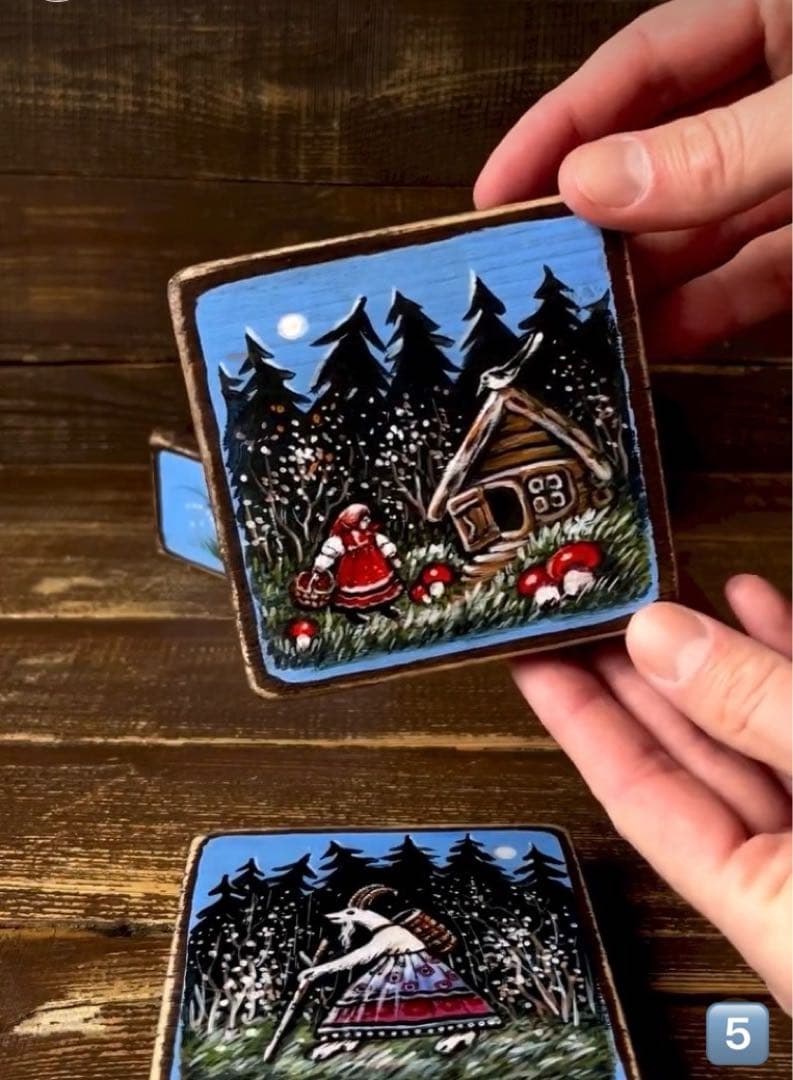 ロシア雑貨☆ロシア民話『３匹の熊』ほか コースター6枚セット マトリョーシカ