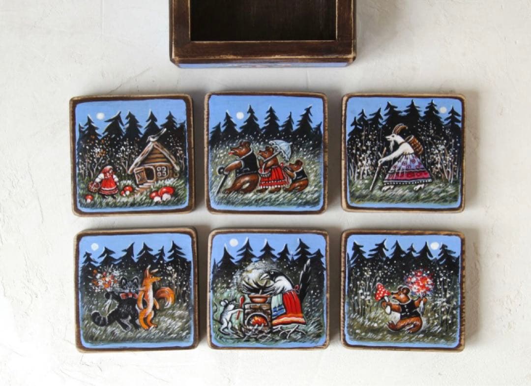 ロシア雑貨☆ロシア民話『３匹の熊』ほか コースター6枚セット マトリョーシカ