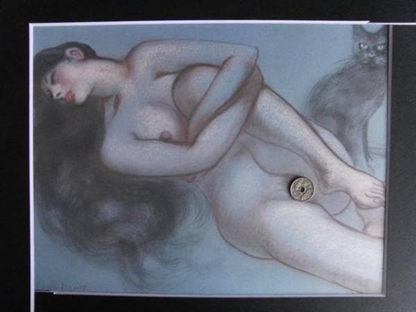 古沢　岩美、黒猫と女、希少な額装用画集より、新品額装付、状態良好