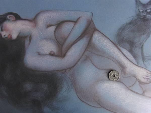 古沢　岩美、黒猫と女、希少な額装用画集より、新品額装付、状態良好