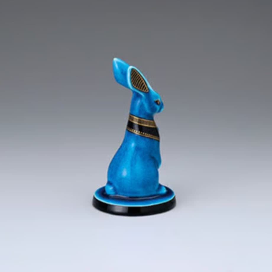 新品　幸兵衛窯 青釉オーナメント ウェネト 古代エジプトの神　ウサギの置物
