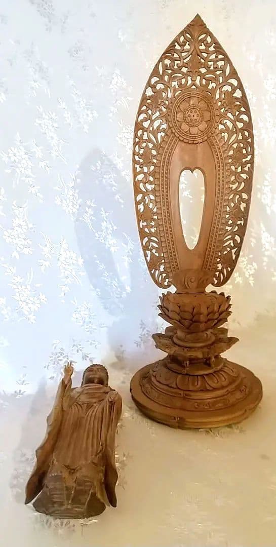 阿弥陀如来立像 4.5寸#570+#576 像は◆白檀 木彫 仏像