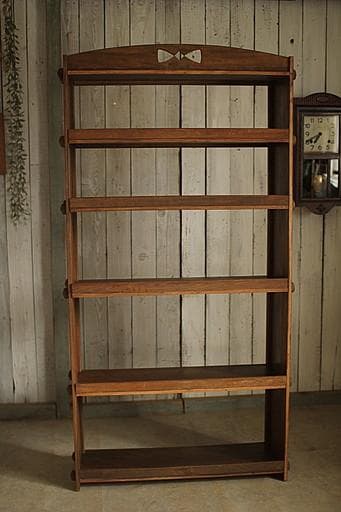 古い木製の収納棚　6段　くさび式本棚　食器棚　オープンラック　古家具　古道具
