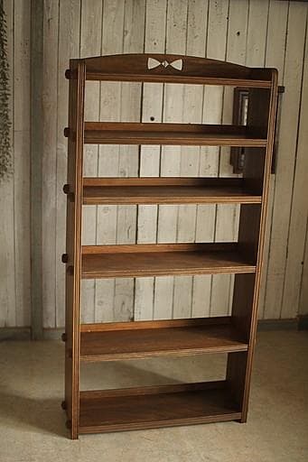 古い木製の収納棚　6段　くさび式本棚　食器棚　オープンラック　古家具　古道具