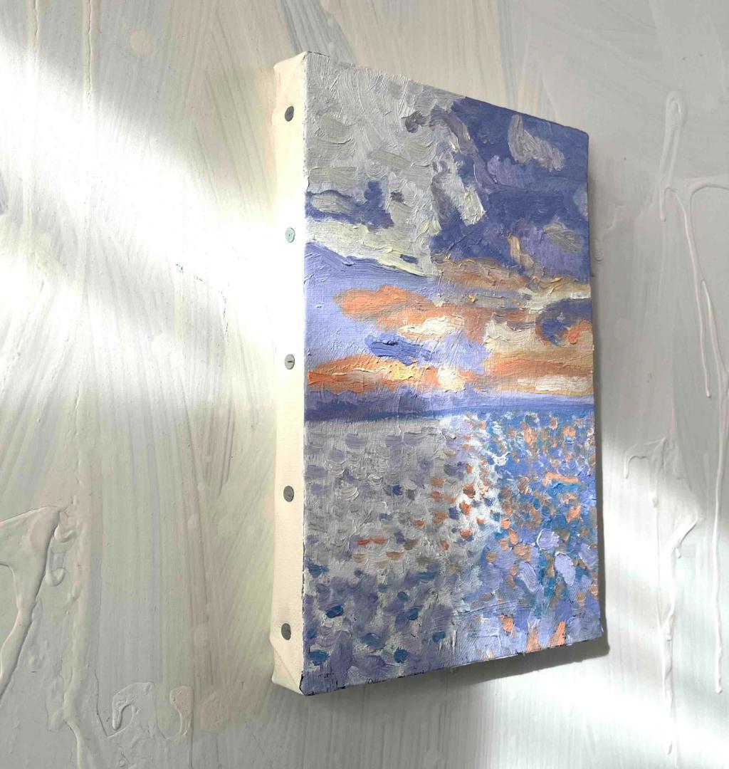 原画 油彩画「バイオレット色の海」絵画・アート・サムホールサイズ