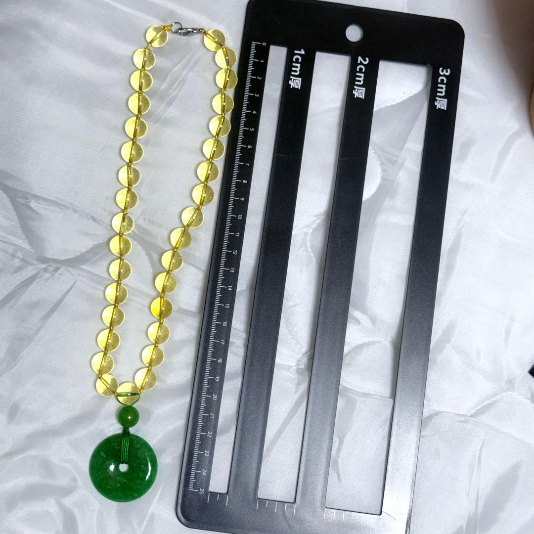 黄色のシトリンのネックレスと緑の翡翠の幸運ののペンダント,イヤリングセット
