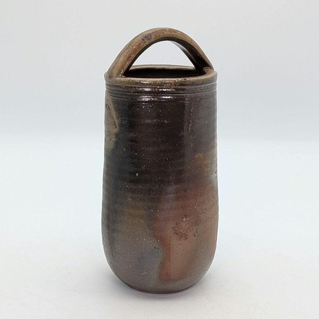 岡山県重要無形文化財 伊勢崎満 備前焼 手付花入 共箱共布栞