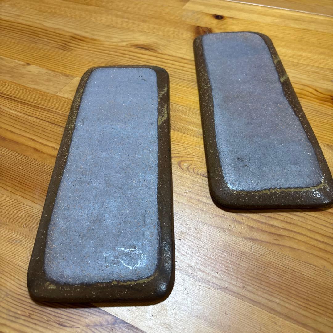 新品　城進　鉄絵　ヘリンボーン柄　長皿　2枚セット