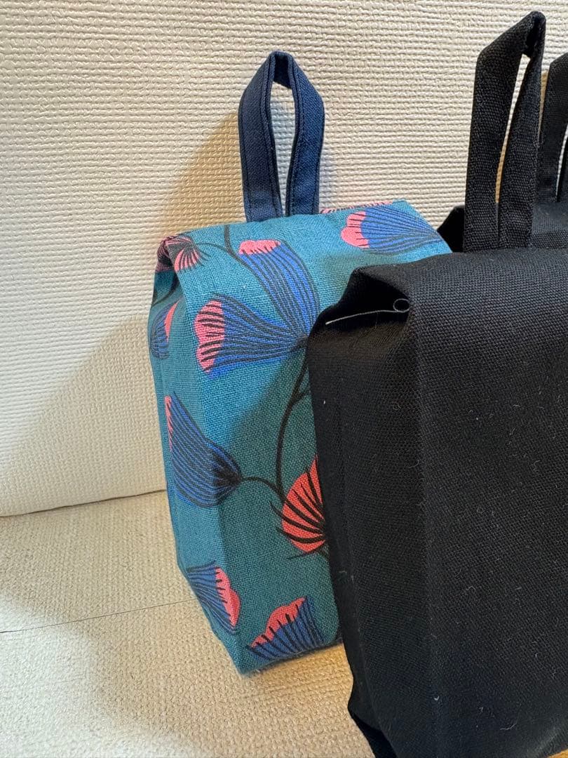 専用　ハーフサイズティッシュカバー　3枚　北欧風花柄　グリーン　無地ブラック