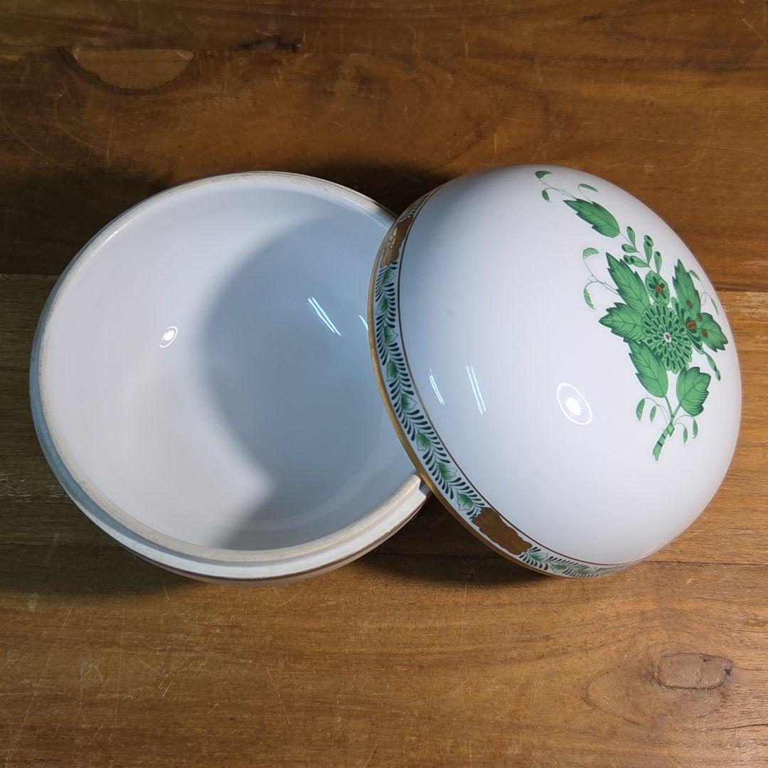 Herendヘレンド アポニーグリーン ボンボニエール 蓋物 小物入 脚付 猫