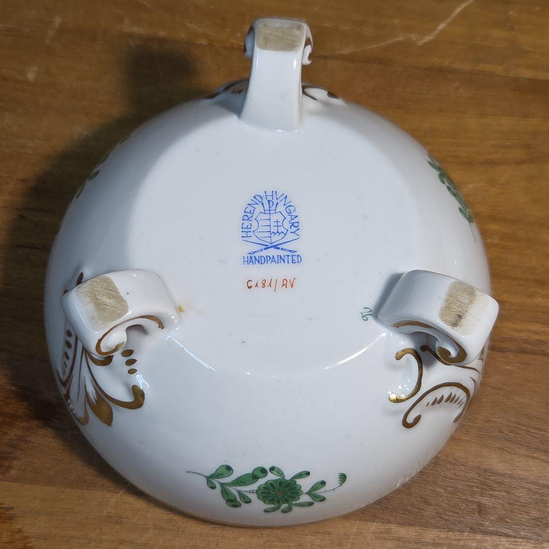 Herendヘレンド アポニーグリーン ボンボニエール 蓋物 小物入 脚付 猫