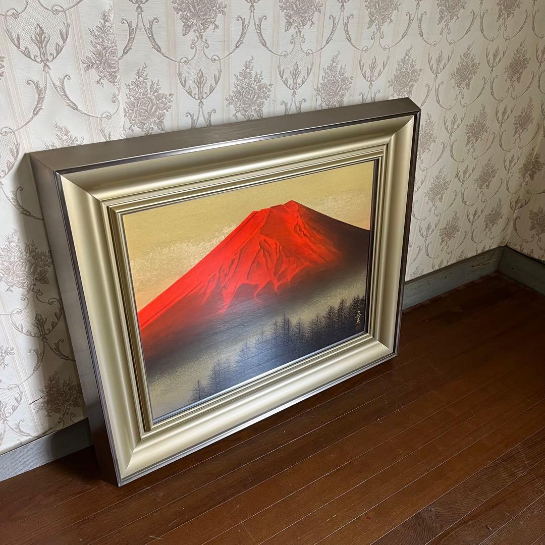 【アンティーク】額装 額縁 「赤富士」 倉田立美 作 富士山 日本画 風景画