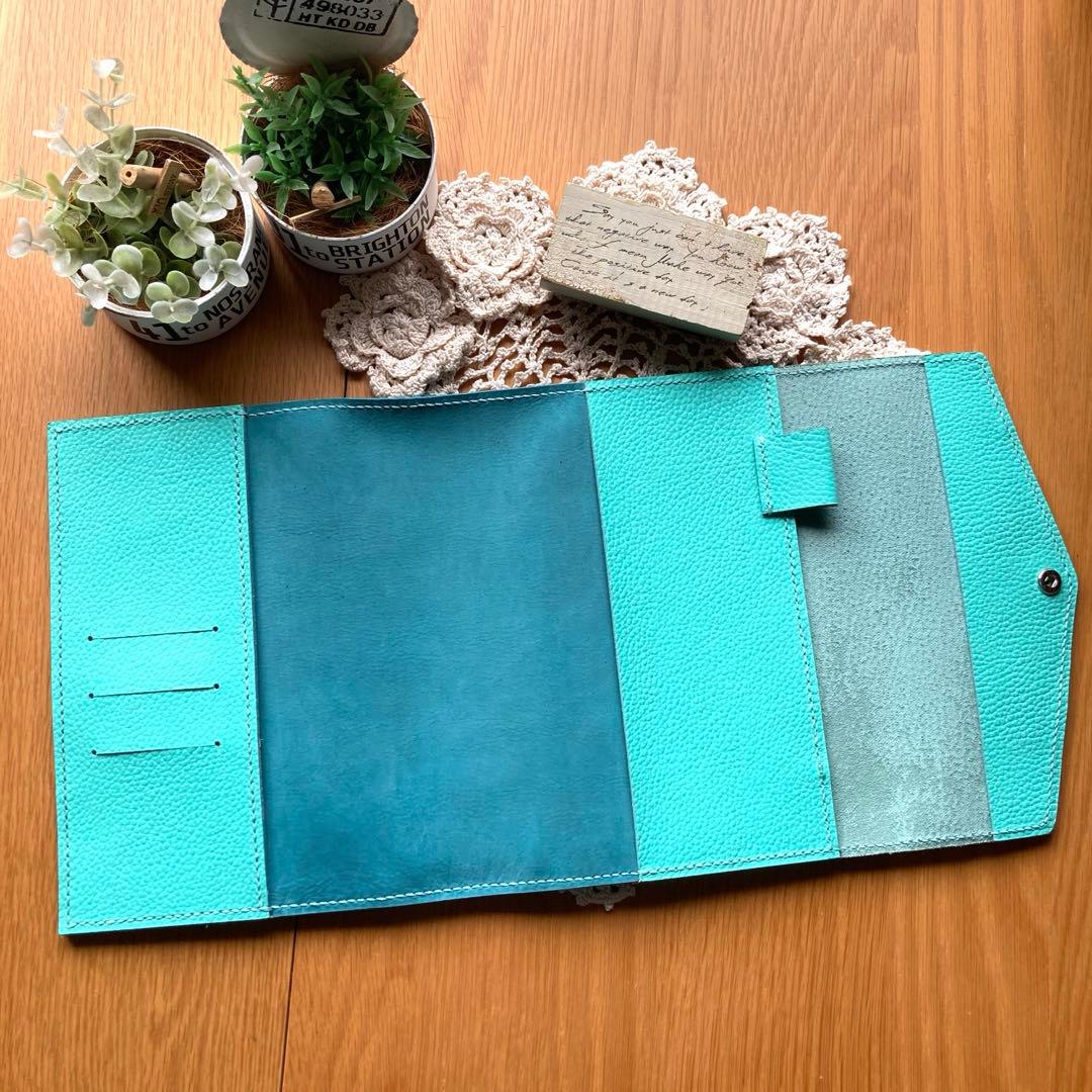 A5 手帳カバー フルカバー 牛革 ティファニーブルー 本革 レザー