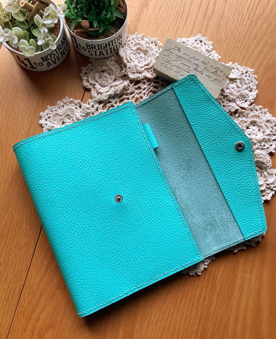 A5 手帳カバー フルカバー 牛革 ティファニーブルー 本革 レザー