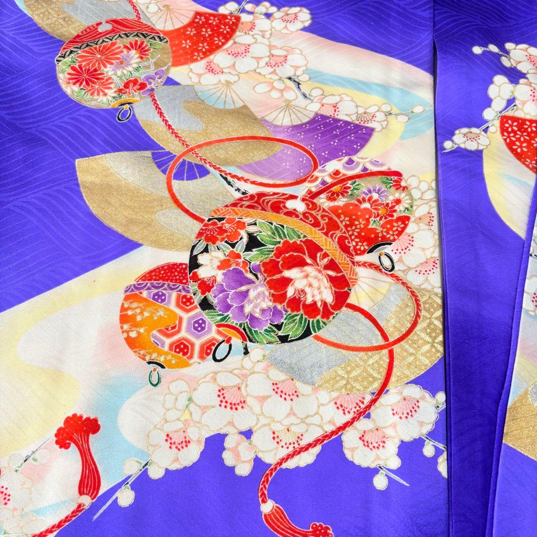 七五三 子供　着物　７歳　青紫　襦袢付き