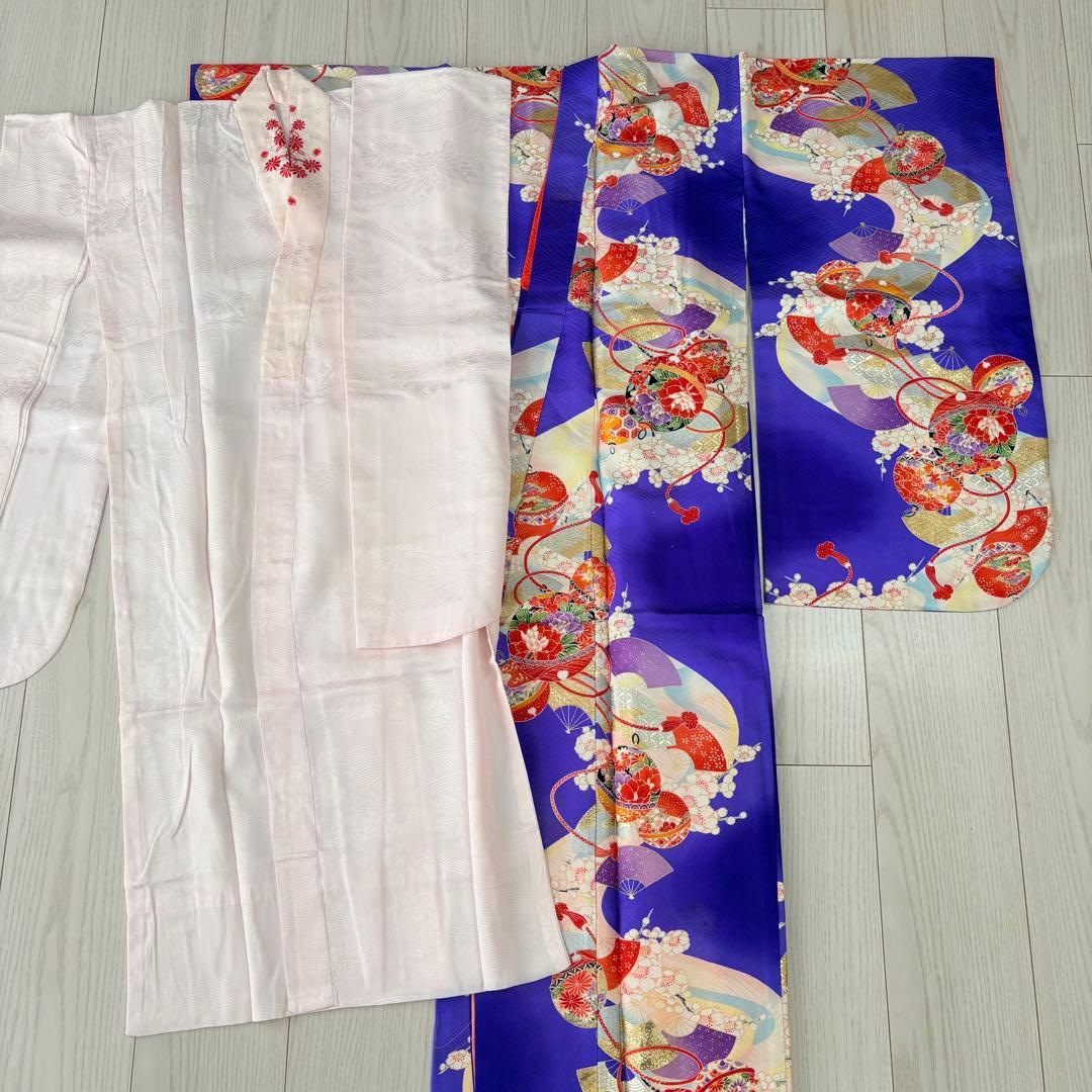 七五三 子供　着物　７歳　青紫　襦袢付き