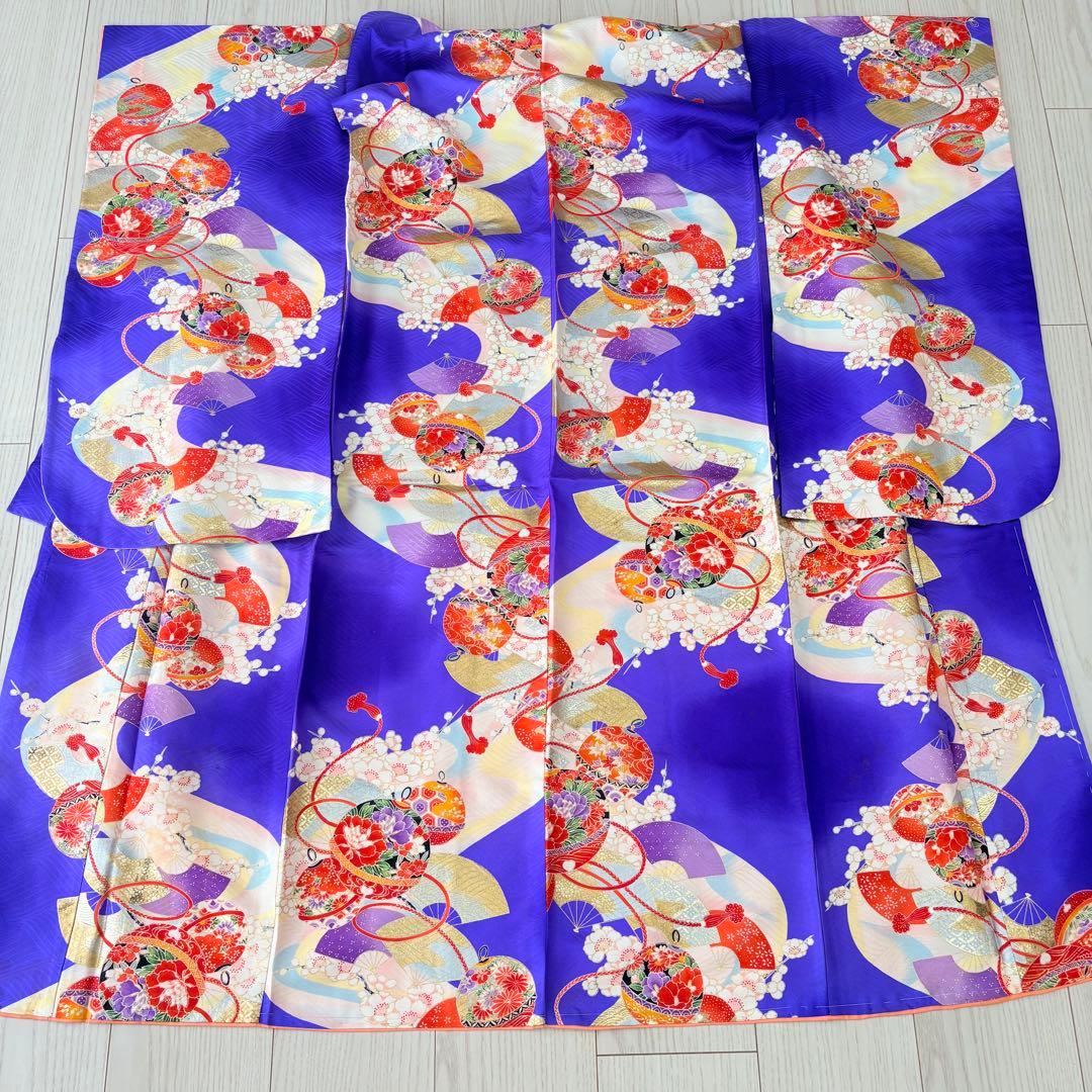 七五三 子供　着物　７歳　青紫　襦袢付き