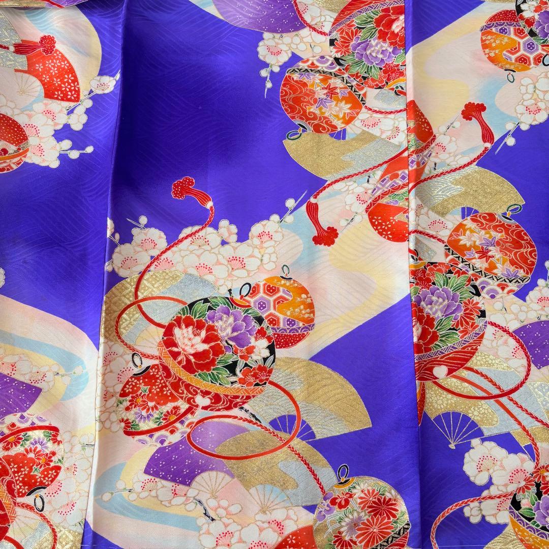 七五三 子供　着物　７歳　青紫　襦袢付き