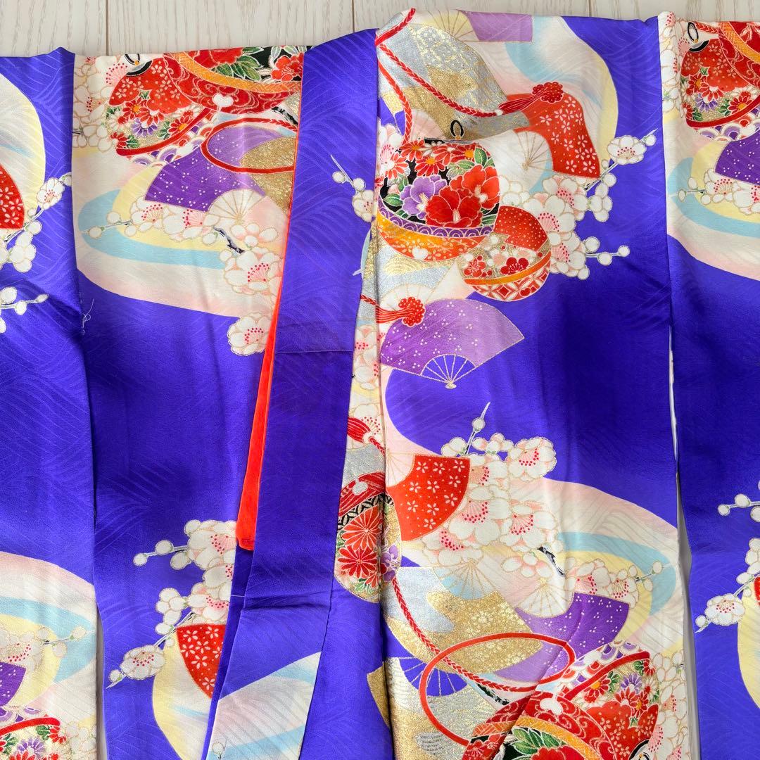 七五三 子供　着物　７歳　青紫　襦袢付き