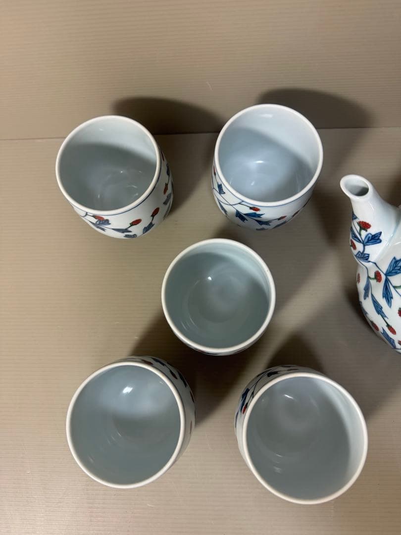 2199 源右衛門 染錦苺絵 茶器セット急須1客湯呑5客