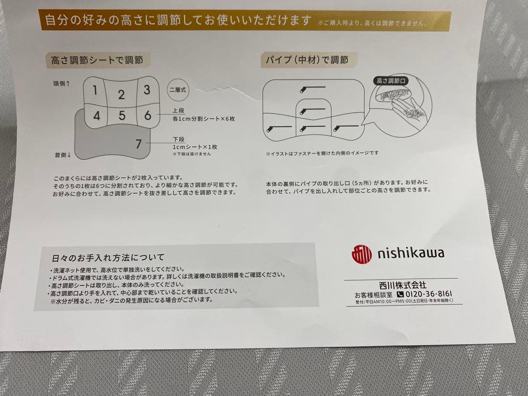 西川　ドクタースリープまくら・自分の好みに高さ調節OK・洗濯OK・詰めものパイプ