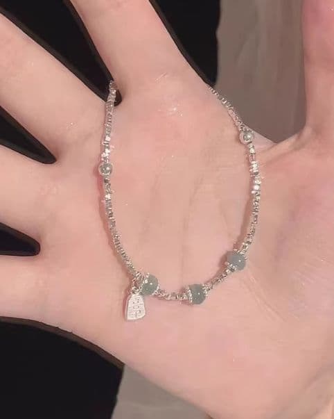 シルバー ビーズブレスレット アクアマリン風