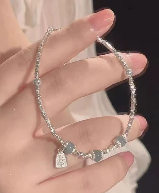 シルバー ビーズブレスレット アクアマリン風