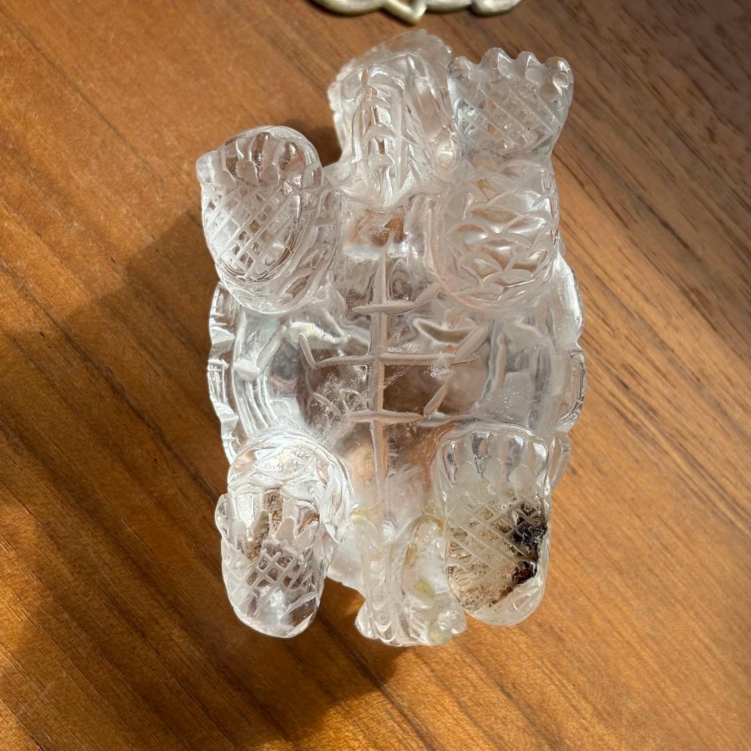 高品質 ブラジル産の天然水晶で彫られた龍亀（ロングイ） 置物197g