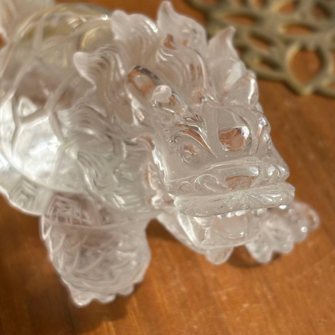 高品質 ブラジル産の天然水晶で彫られた龍亀（ロングイ） 置物197g