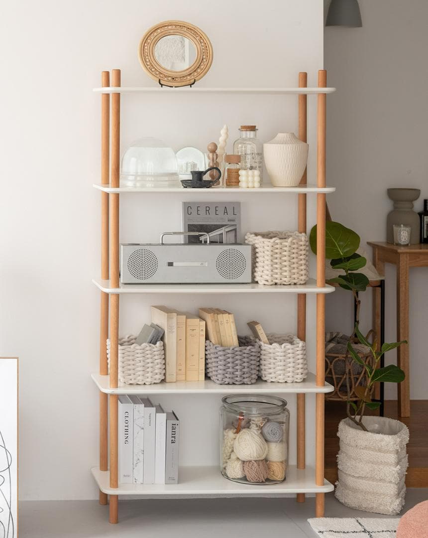 新品 送料込み スリムラック 5段 棚 天然木 80×153.5cm