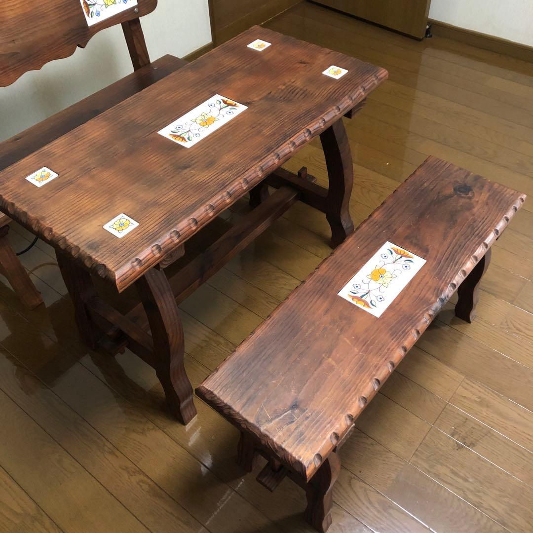 超希少品　スペイン天然木製　アンティークテーブルチェア