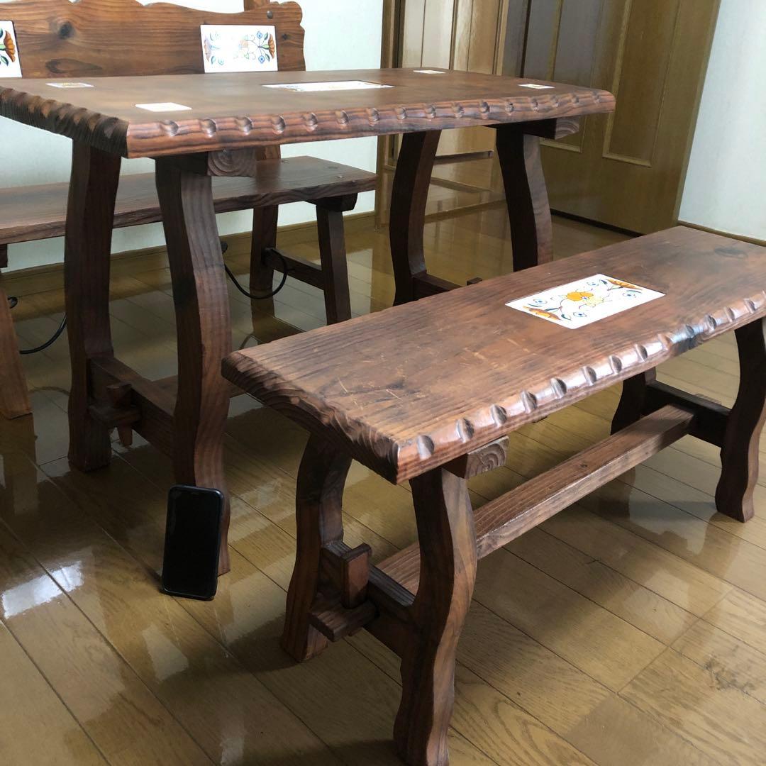 超希少品　スペイン天然木製　アンティークテーブルチェア