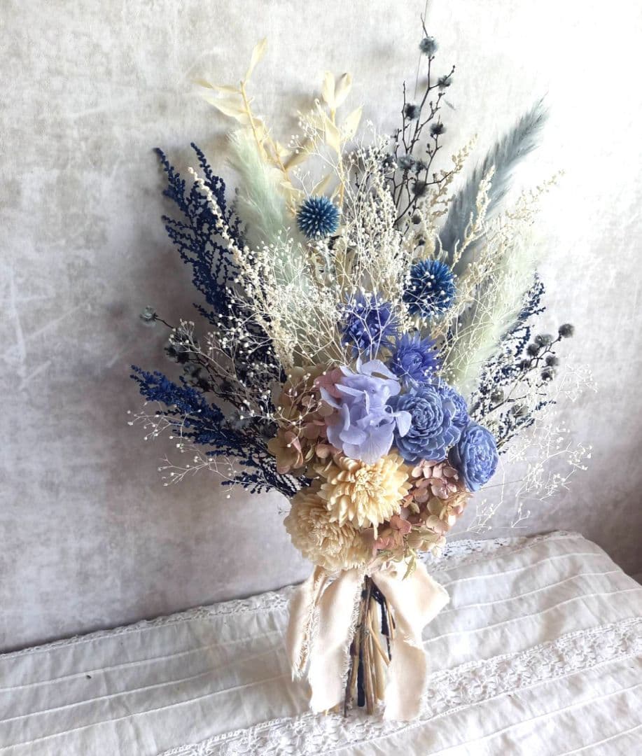アンティークテイストなブルー スワッグ✿ブーケ　プリザーブドフラワー